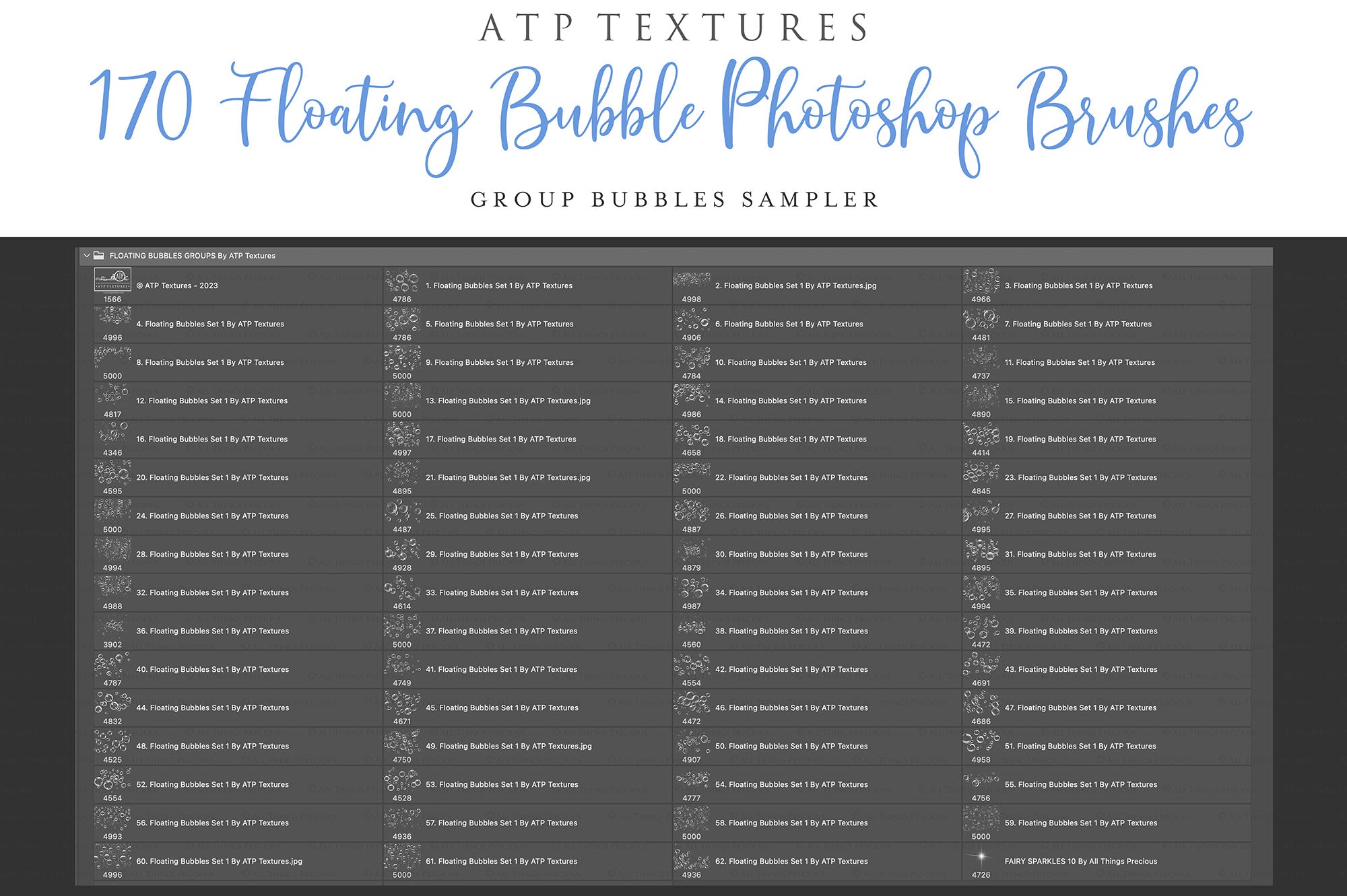 Bubbles for photographers. High Resolution Photoshop brushes for photography and digital design.  Digital Stamps for scrapbooking, photography and graphic design. Assets and Add ons. High resolution digital files.  ATP Textures